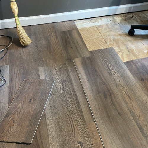 A luxury vinyl plank floor